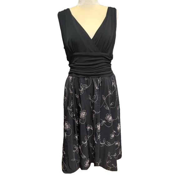 Dress Barn Dresses & Skirts - Dress Barn Black V-Neck Floral Embroidered Fit-and-Flare Dress